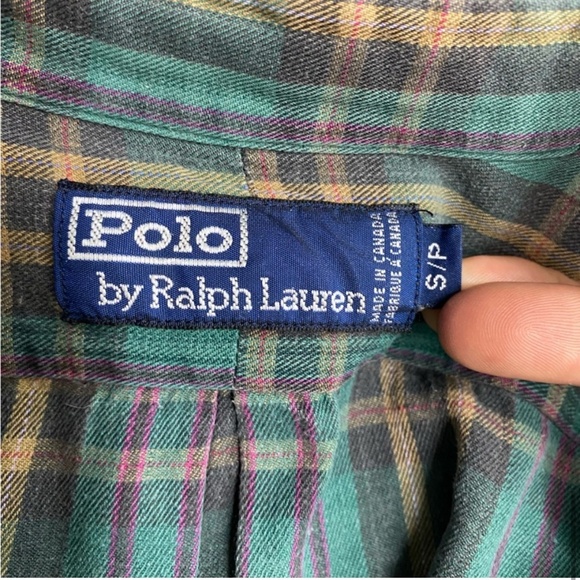 Vintage Polo Ralph Lauren Green Tan Purple Plaid Casual Button Up Shirt S - Picture 3 of 15